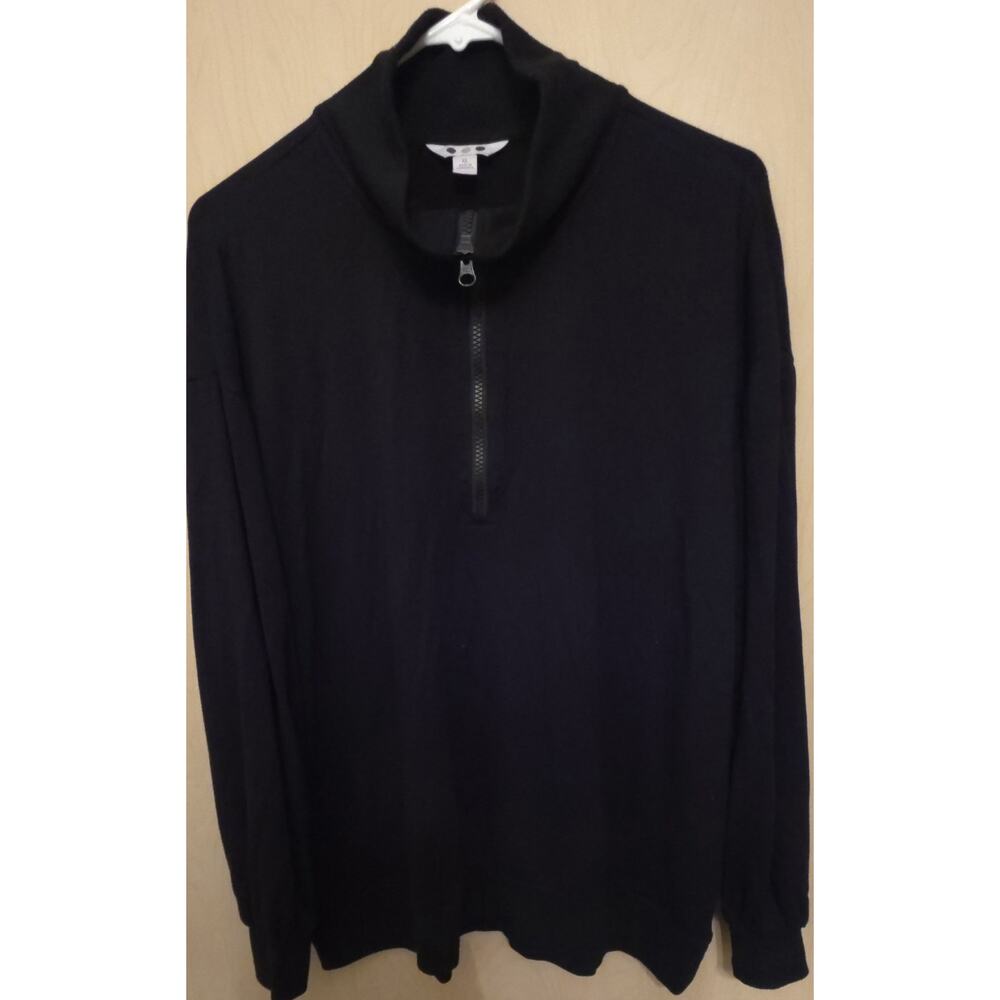 Three Dots Ladies' Quarter Zip Pullover(Black XL) Soft Preppy Classic Old Money